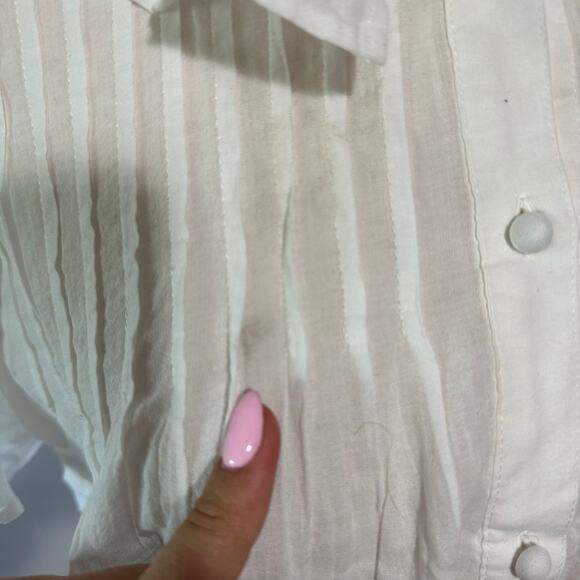 7 FOR ALL MANKIND Women's Peter Pan Collar Ruffle Top Size S In White - Picture 5 of 13